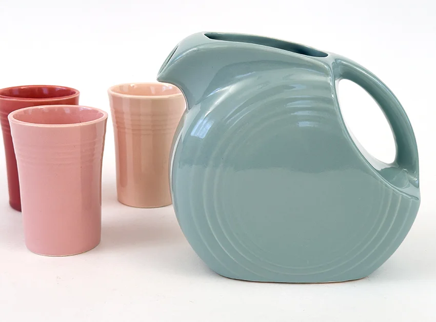 hard to find vintage fiestaware 1948 celadon green disk juice pitcher made to celebrate Homer Laughlin 75th anniversary