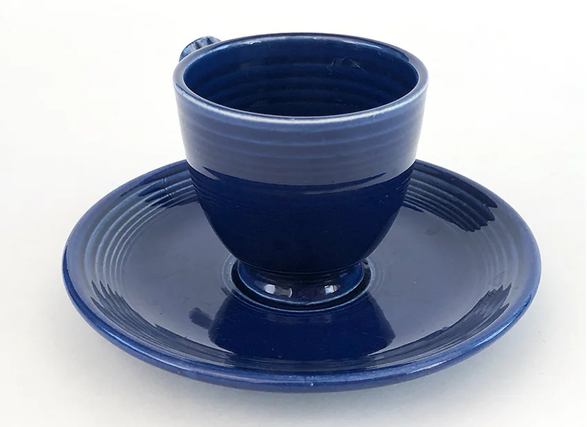 cobalt blue vintage fiesta demitasse a.d. cup and saucer set for sale