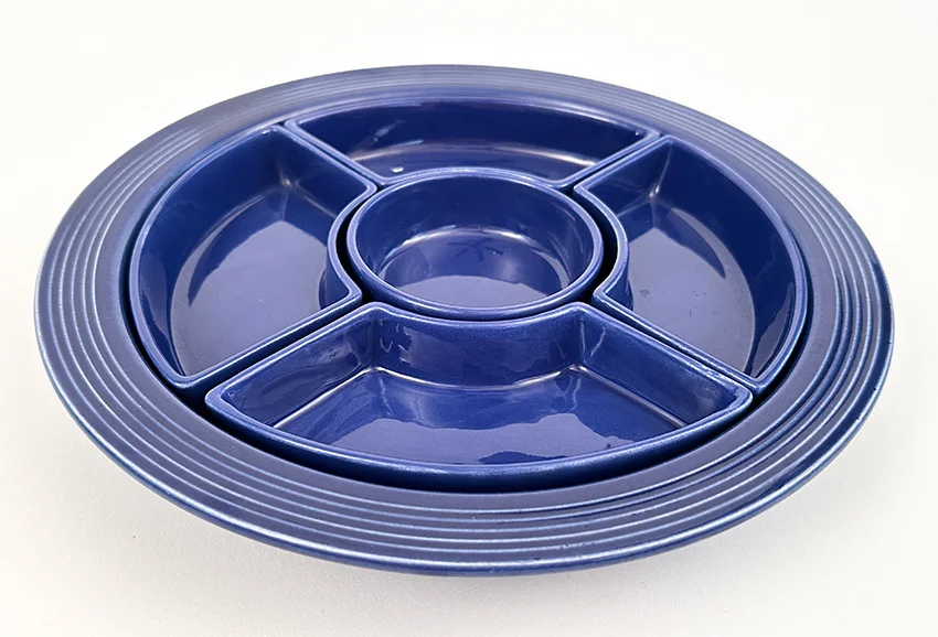 cobalt blue vintage fiestaware solid color complete 6 piece relish tray