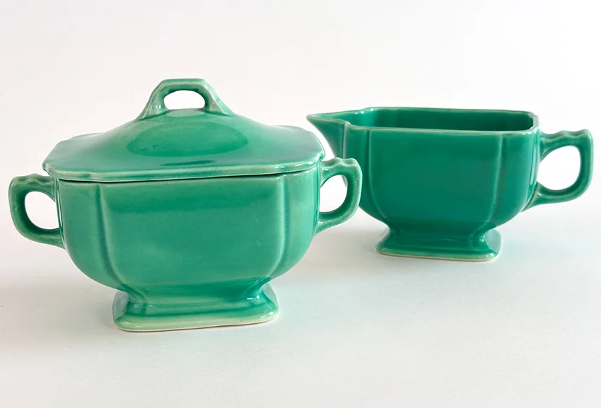 original green homer laughlin vintage riviera dinnerware sugar and creamer set for sale