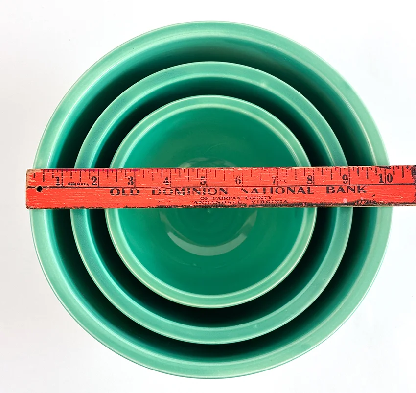 Vintage Fiesta Kitchen Kraft Complete Three Piece Set Nesting Bowls in Original Green made from 1938-1942