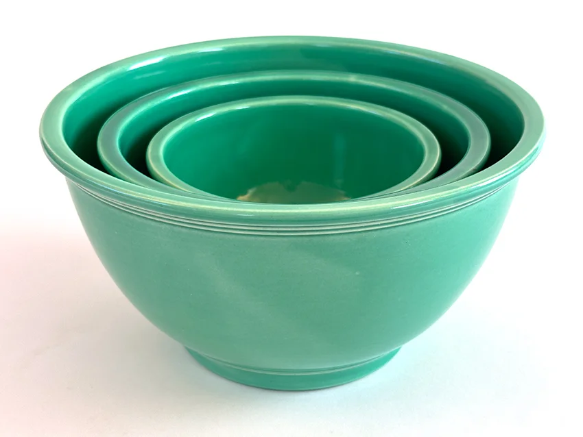 Vintage Fiesta Kitchen Kraft Complete Three Piece Set Nesting Bowls in Original Green made from 1938-1942