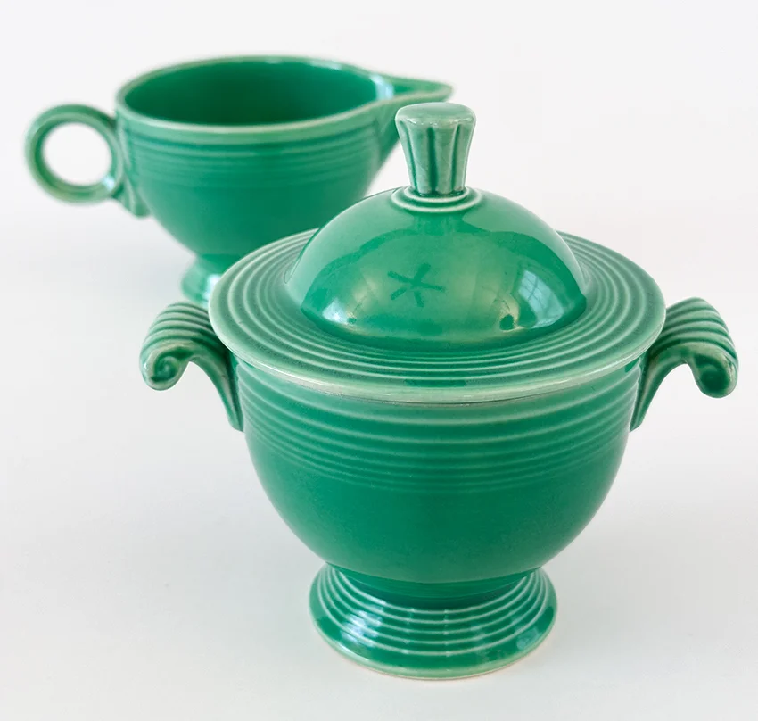 green vintage fiestaware sugar and creamer set for sale