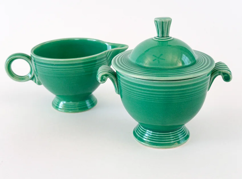 green vintage fiestaware sugar and creamer set for sale