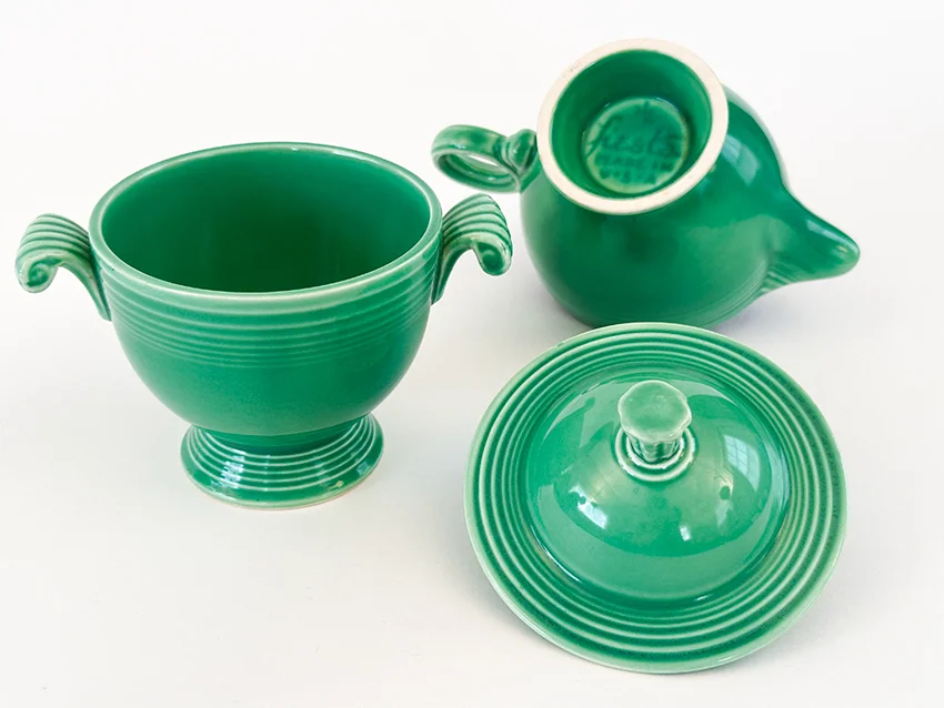 green vintage fiestaware sugar and creamer set for sale