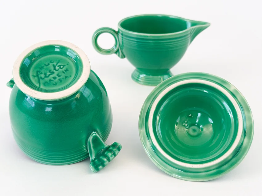 green vintage fiestaware sugar and creamer set for sale