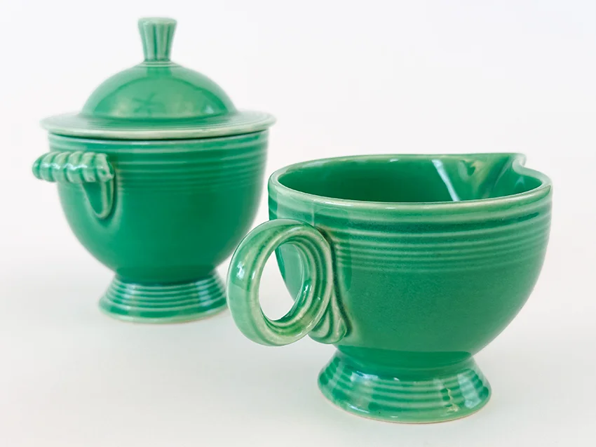 green vintage fiestaware sugar and creamer set for sale