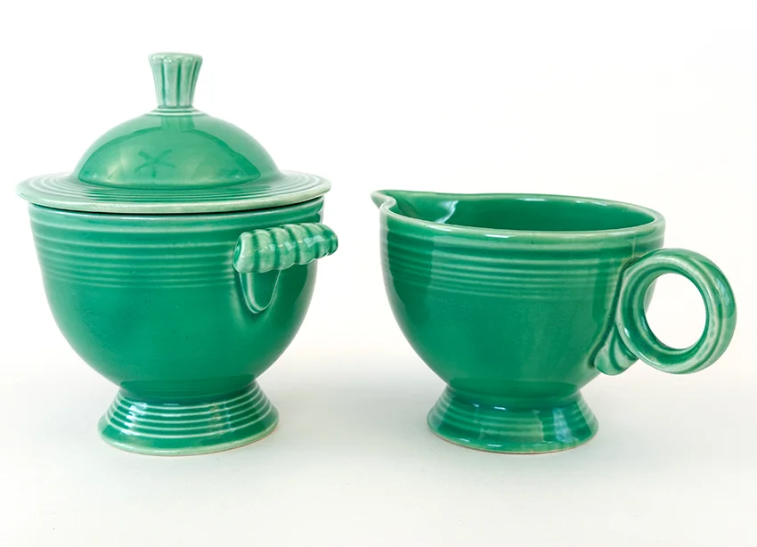 green vintage fiestaware sugar and creamer set for sale