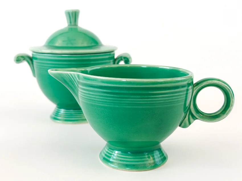 green vintage fiestaware sugar and creamer set for sale