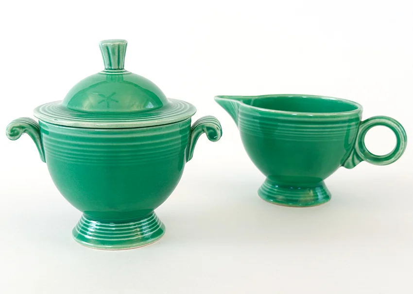 green vintage fiestaware sugar and creamer set for sale