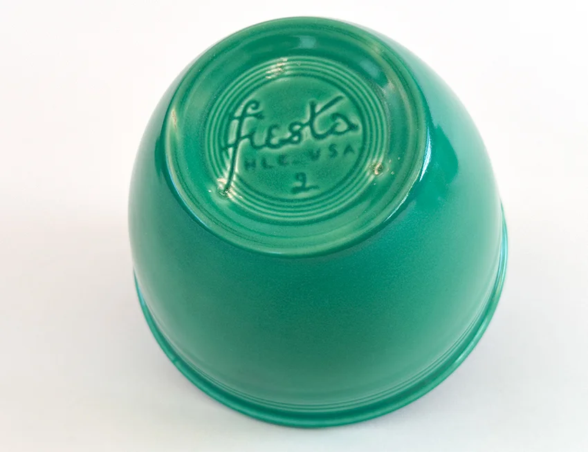 green fiesta mixing bowl number two size with inside bottom rings for sale