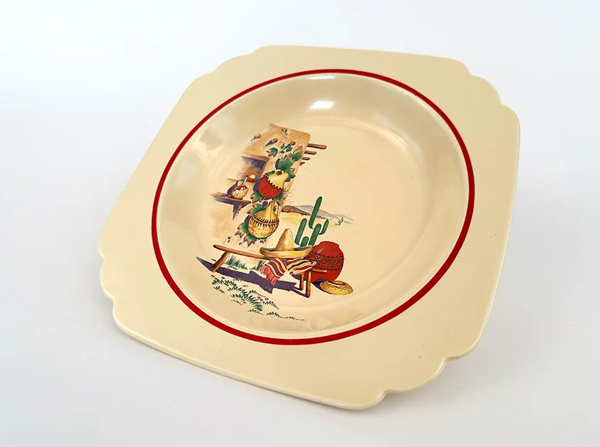 hacienda mexicana decalware deep plate with red stripes
