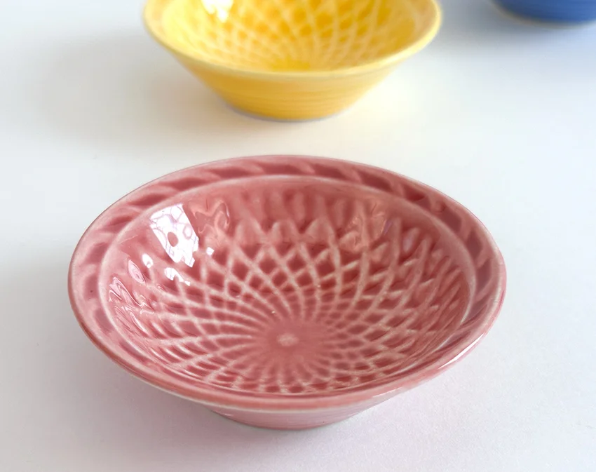 1940s rose vintage homer laughlin harlequin basketweave nut dish for sale