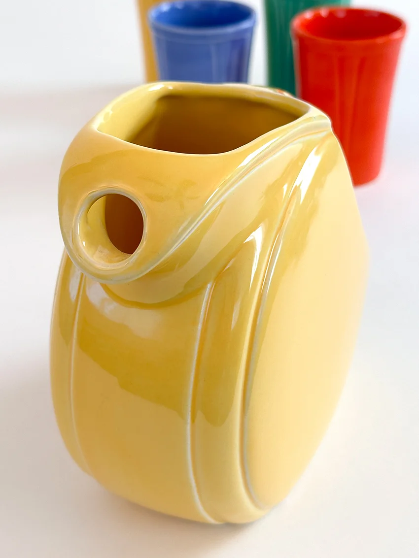 Yellow Riviera juice pitcher for sale vintage Homer Laughlin 1930s 1940s pottery