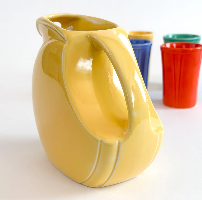 Yellow Riviera juice pitcher for sale vintage Homer Laughlin 1930s 1940s pottery