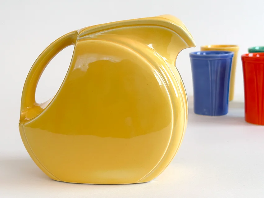 Yellow Riviera juice pitcher for sale vintage Homer Laughlin 1930s 1940s pottery