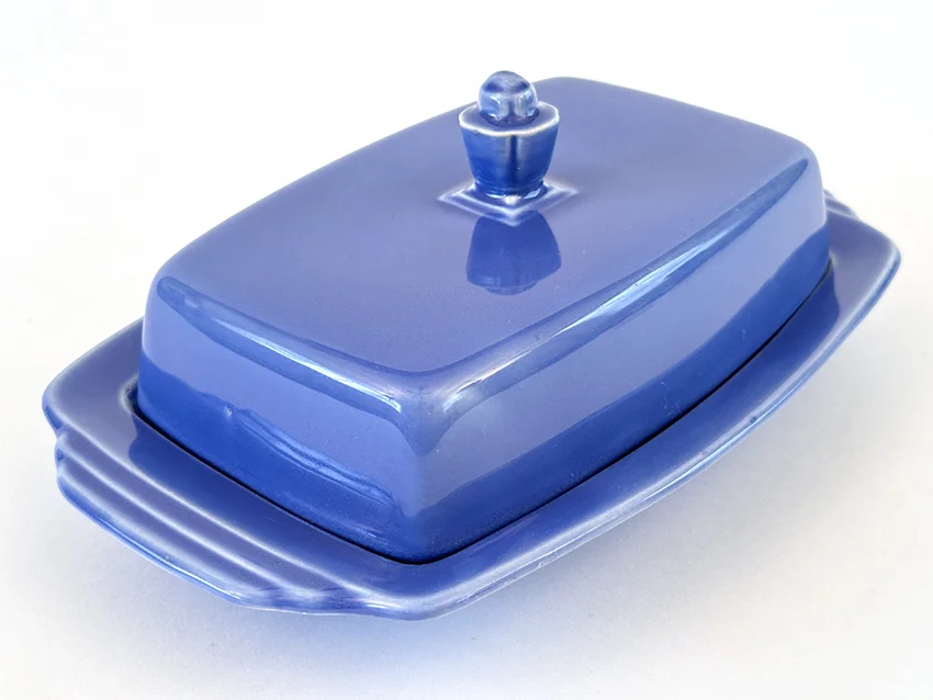 mauve blue vintage harlequin fiestaware butter dish for sale