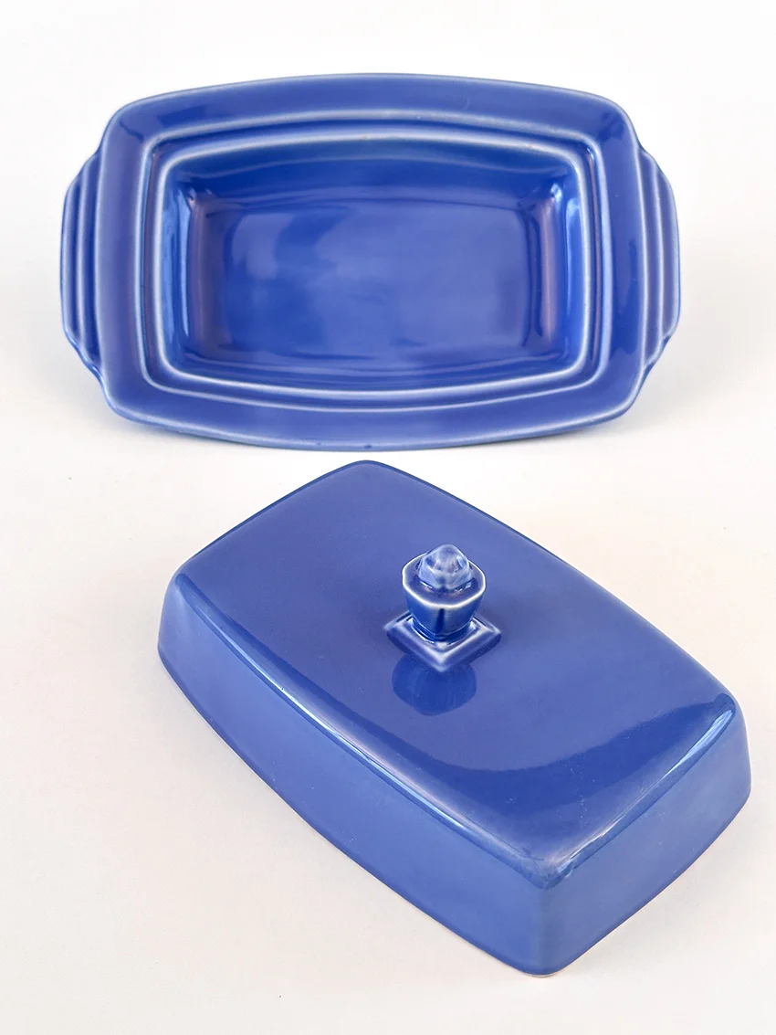 mauve blue vintage harlequin fiestaware butter dish for sale