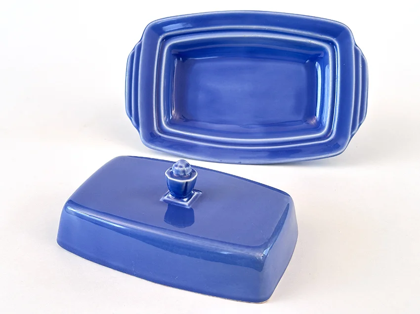 mauve blue vintage harlequin fiestaware butter dish for sale