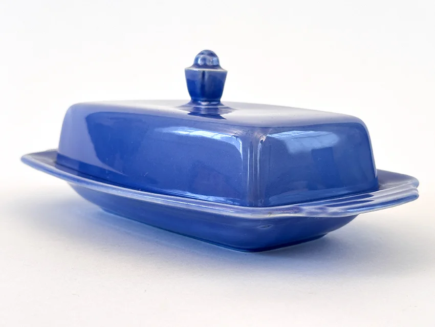 mauve blue vintage harlequin fiestaware butter dish for sale