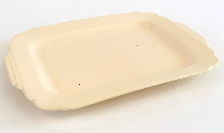 12 inch ivory homer laughlin tabbed handled batter tray dated 1934 for sale