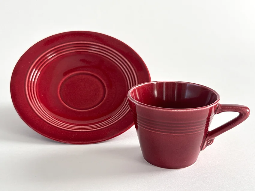 maroon vintage harlequin demitasse cup and saucer set for sale