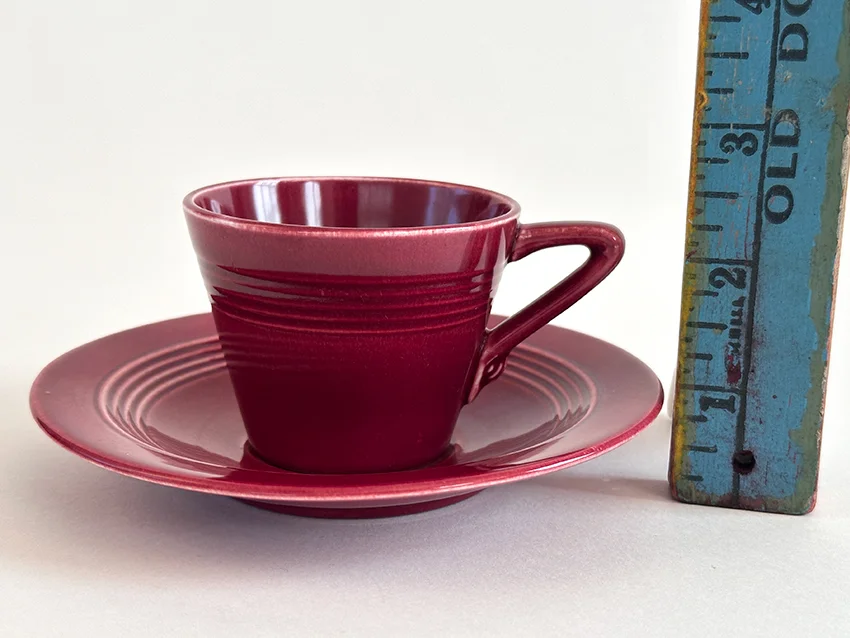 maroon vintage harlequin demitasse cup and saucer set for sale