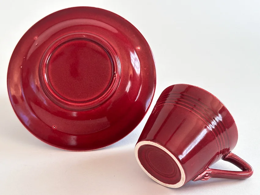 maroon vintage harlequin demitasse cup and saucer set for sale