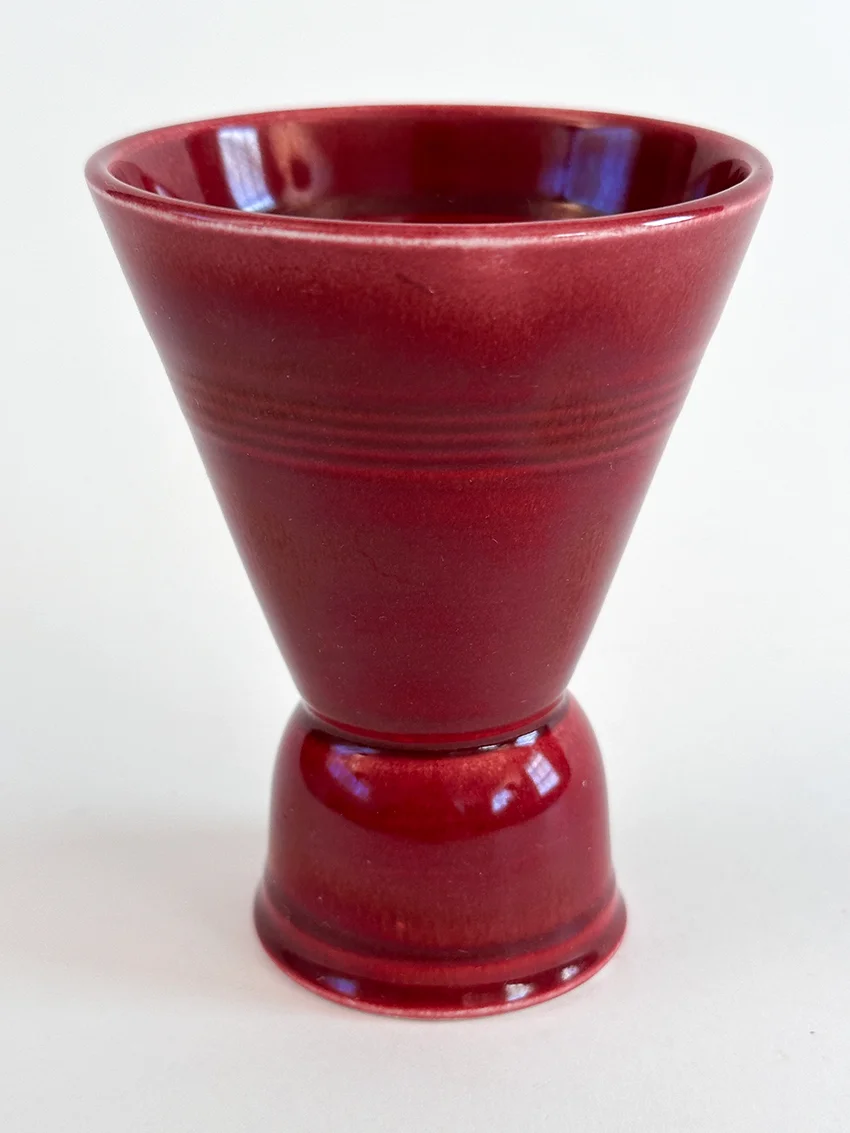 maroon vintage harlequin double egg cup for sale