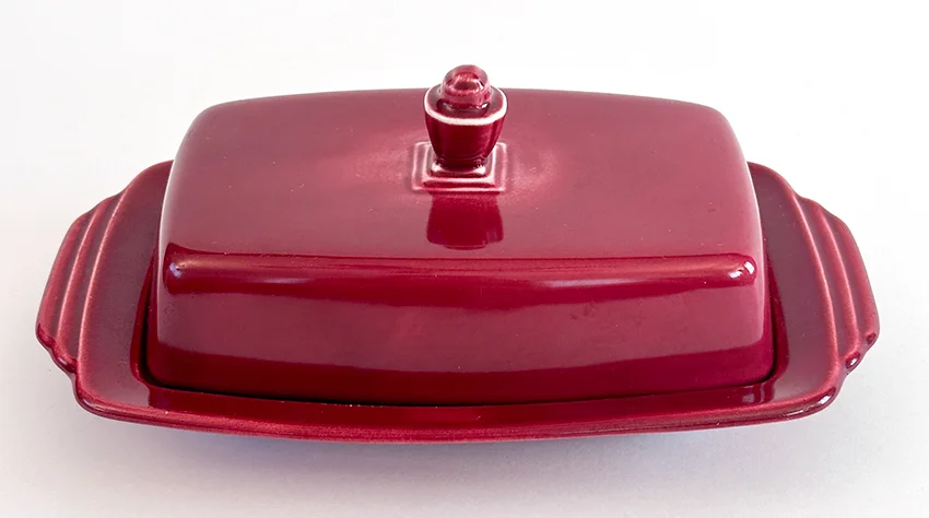 maroon vintage harlequin fiestaware butter dish for sale