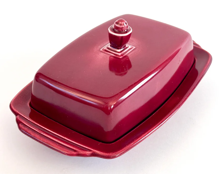 maroon vintage harlequin fiestaware butter dish for sale