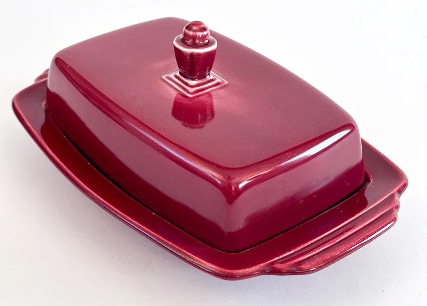 maroon vintage harlequin fiestaware butter dish for sale