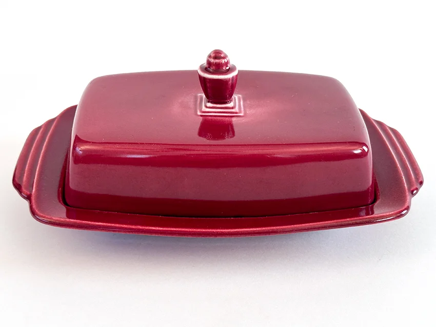 maroon vintage harlequin fiestaware butter dish for sale