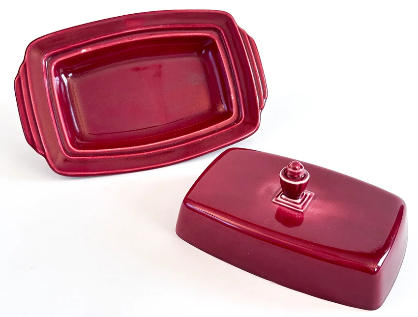 maroon vintage harlequin fiestaware butter dish for sale