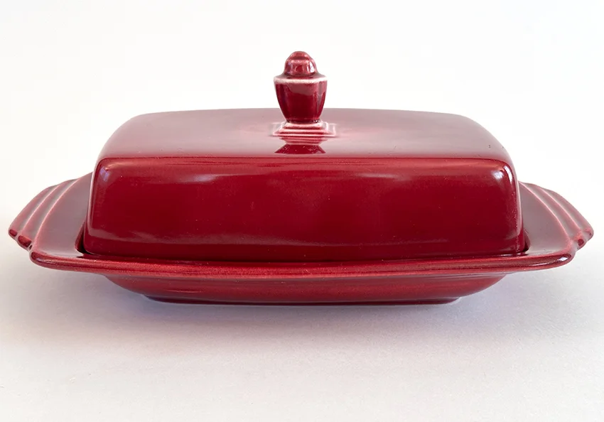 maroon vintage harlequin fiestaware butter dish for sale