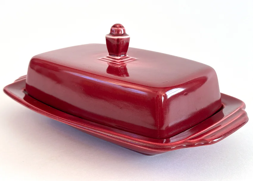 maroon vintage harlequin fiestaware butter dish for sale