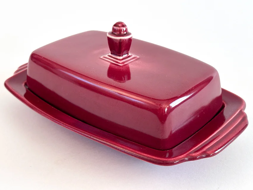 maroon vintage harlequin fiestaware butter dish for sale