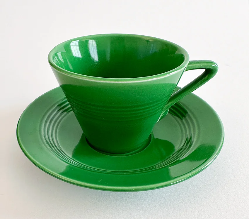 Medium green vintage harlequin Teacup and Saucer Set