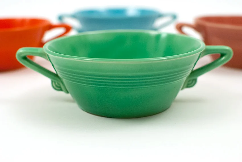 Green Harlequin cream soup bowl vintage 1940s dinnerware