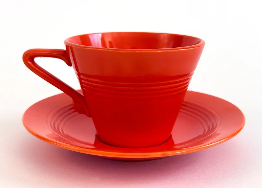 Original Red vintage harlequin Teacup and Saucer Set