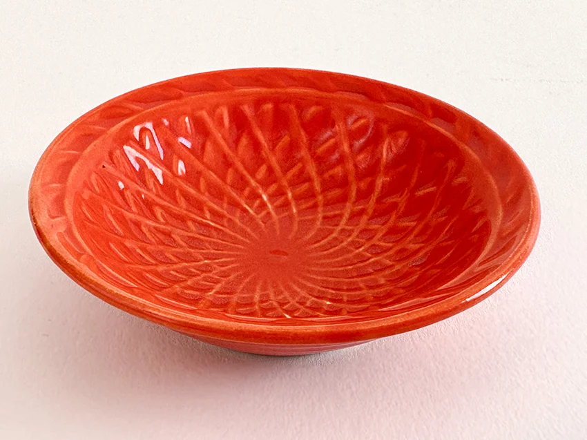 original red vintage homer laughlin harlequin basketweave nut dish for sale