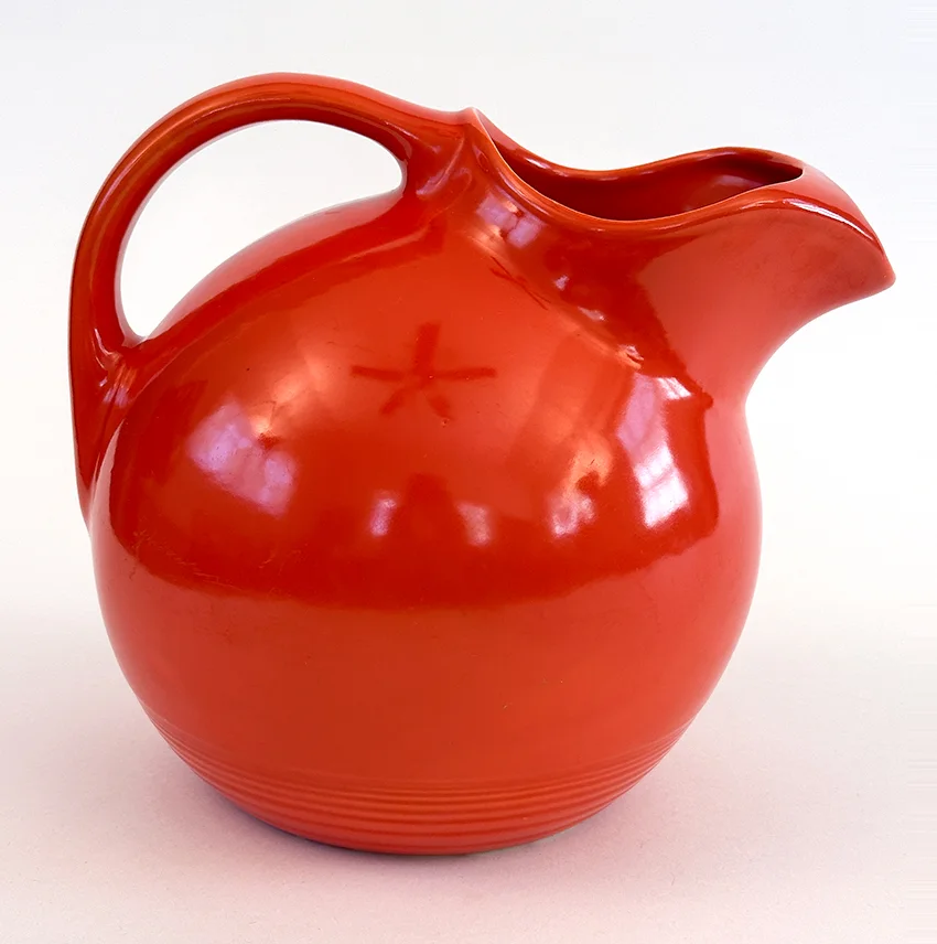 red vintage harlequin service water ball jug pitcher