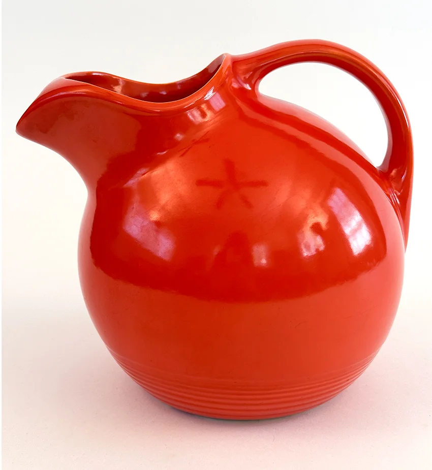 red vintage harlequin service water ball jug pitcher