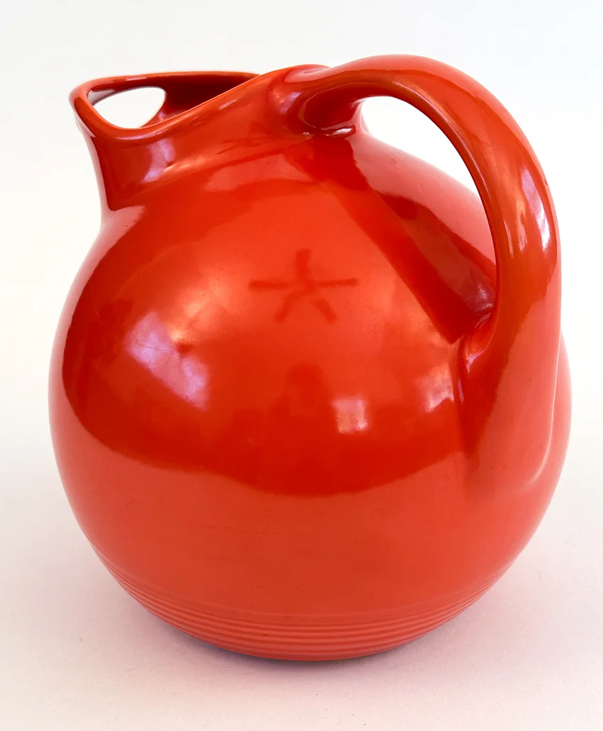 red vintage harlequin service water ball jug pitcher