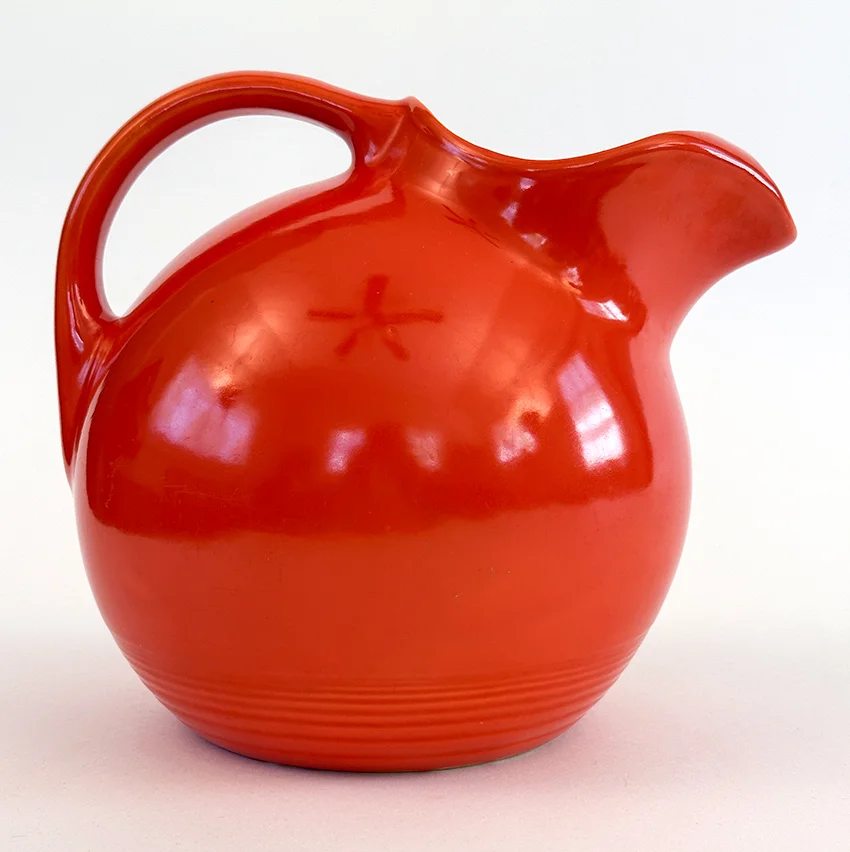 red vintage harlequin service water ball jug pitcher