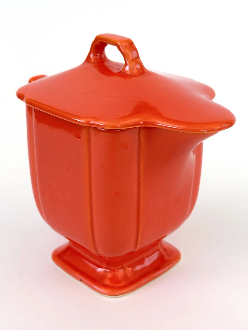 red riviera lidded syrup pitcher original vintage homer laughlin pottery