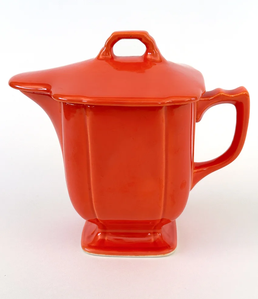 red riviera lidded syrup pitcher original vintage homer laughlin pottery