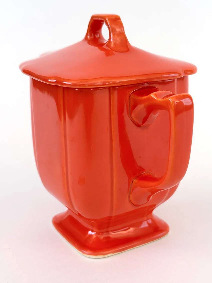 red riviera lidded syrup pitcher original vintage homer laughlin pottery