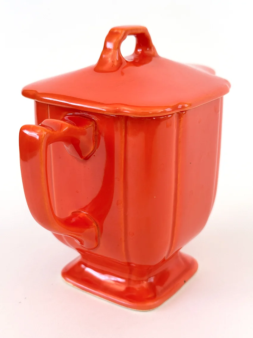 red riviera lidded syrup pitcher original vintage homer laughlin pottery