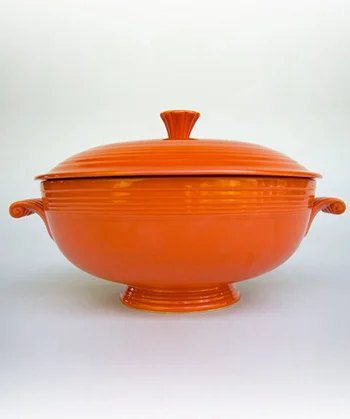 vintage fiestaware covered casserole in original red glaze